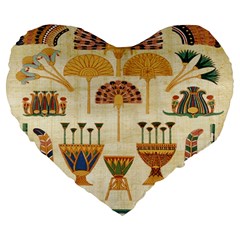 Egyptian Paper Papyrus Hieroglyphs Large 19  Premium Flano Heart Shape Cushions by Celenk