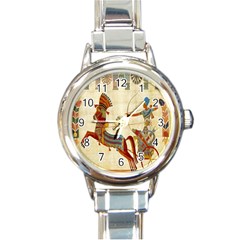 Egyptian Tutunkhamun Pharaoh Design Round Italian Charm Watch by Celenk