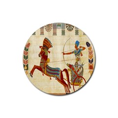 Egyptian Tutunkhamun Pharaoh Design Rubber Coaster (round)  by Celenk