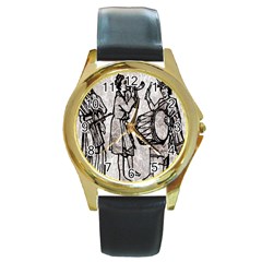 Man Ethic African People Collage Round Gold Metal Watch by Celenk