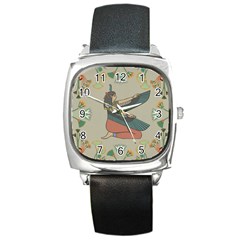 Egyptian Woman Wings Design Square Metal Watch by Celenk