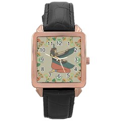 Egyptian Woman Wings Design Rose Gold Leather Watch  by Celenk