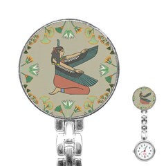 Egyptian Woman Wings Design Stainless Steel Nurses Watch by Celenk