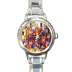 Guatemala Art Painting Naive Round Italian Charm Watch by Celenk