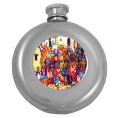 Guatemala Art Painting Naive Round Hip Flask (5 Oz) by Celenk