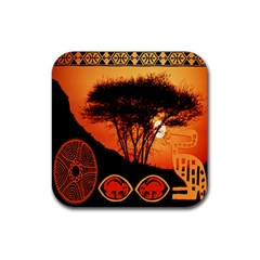 Africa Safari Summer Sun Nature Rubber Coaster (square)  by Celenk