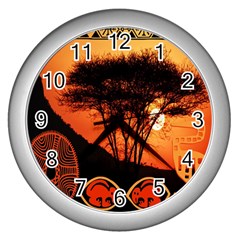 Africa Safari Summer Sun Nature Wall Clocks (silver)  by Celenk