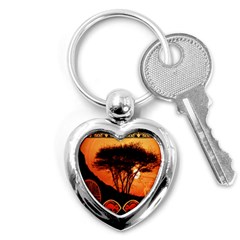 Africa Safari Summer Sun Nature Key Chains (heart)  by Celenk