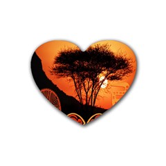 Africa Safari Summer Sun Nature Heart Coaster (4 Pack)  by Celenk