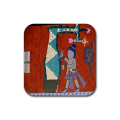 Mexico Puebla Mural Ethnic Aztec Rubber Coaster (square)  by Celenk