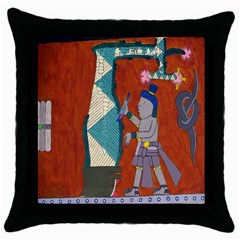 Mexico Puebla Mural Ethnic Aztec Throw Pillow Case (black) by Celenk