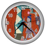 Mexico Puebla Mural Ethnic Aztec Wall Clocks (Silver)  Front