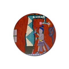 Mexico Puebla Mural Ethnic Aztec Rubber Coaster (round)  by Celenk