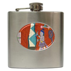 Mexico Puebla Mural Ethnic Aztec Hip Flask (6 Oz) by Celenk