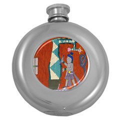 Mexico Puebla Mural Ethnic Aztec Round Hip Flask (5 Oz) by Celenk