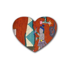 Mexico Puebla Mural Ethnic Aztec Heart Coaster (4 Pack)  by Celenk