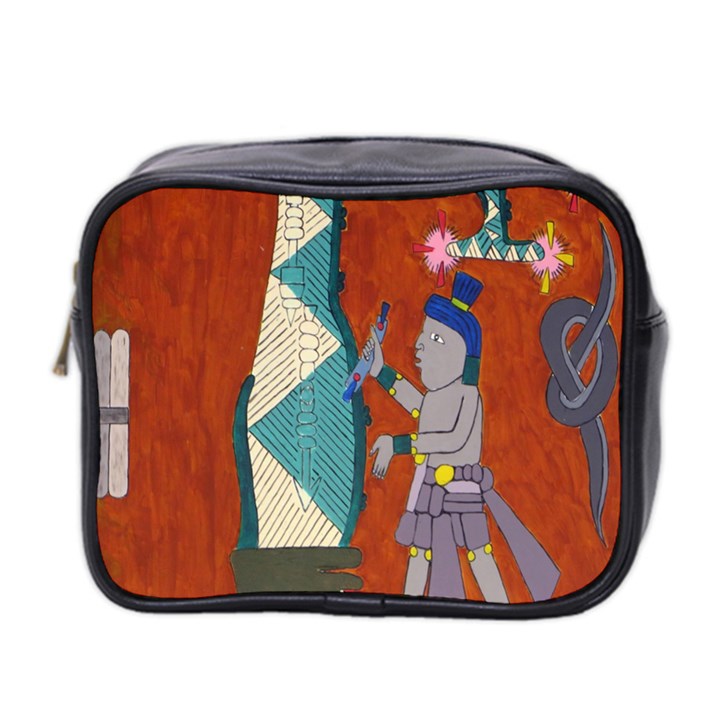 Mexico Puebla Mural Ethnic Aztec Mini Toiletries Bag 2-Side