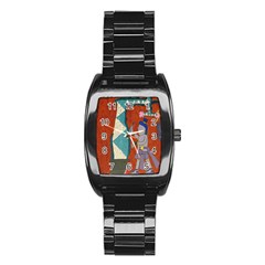 Mexico Puebla Mural Ethnic Aztec Stainless Steel Barrel Watch by Celenk