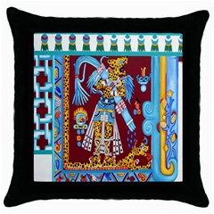 Mexico Puebla Mural Ethnic Aztec Throw Pillow Case (black) by Celenk