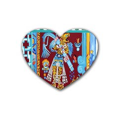 Mexico Puebla Mural Ethnic Aztec Rubber Coaster (heart)  by Celenk