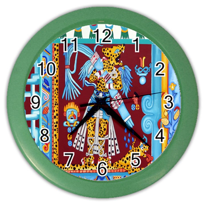 Mexico Puebla Mural Ethnic Aztec Color Wall Clocks