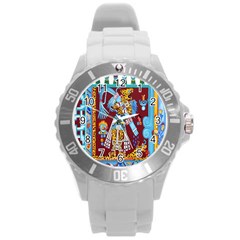 Mexico Puebla Mural Ethnic Aztec Round Plastic Sport Watch (l) by Celenk