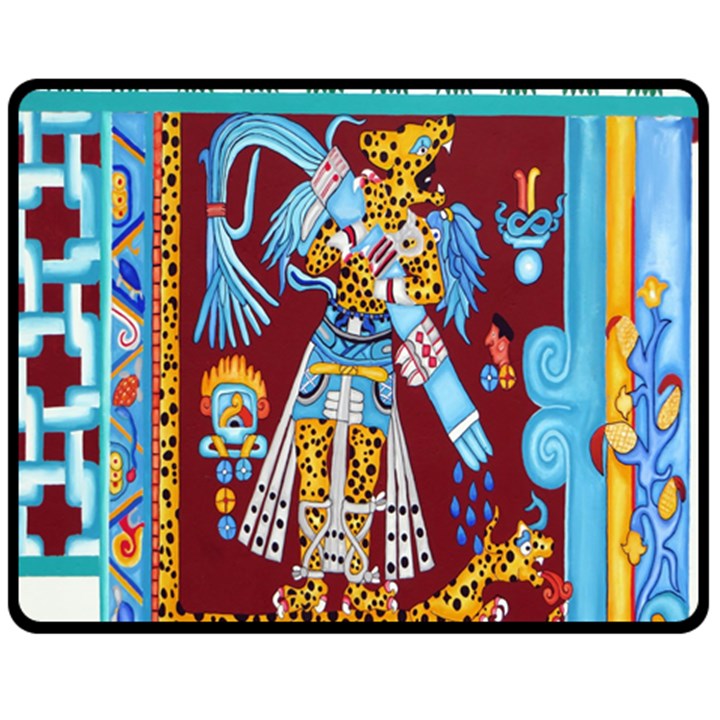 Mexico Puebla Mural Ethnic Aztec Double Sided Fleece Blanket (Medium) 