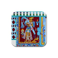 Mexico Puebla Mural Ethnic Aztec Rubber Square Coaster (4 Pack)  by Celenk