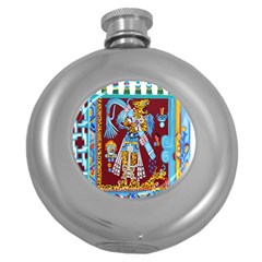 Mexico Puebla Mural Ethnic Aztec Round Hip Flask (5 Oz) by Celenk