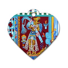 Mexico Puebla Mural Ethnic Aztec Dog Tag Heart (one Side)