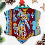 Mexico Puebla Mural Ethnic Aztec Snowflake Ornament (Two Sides) Front