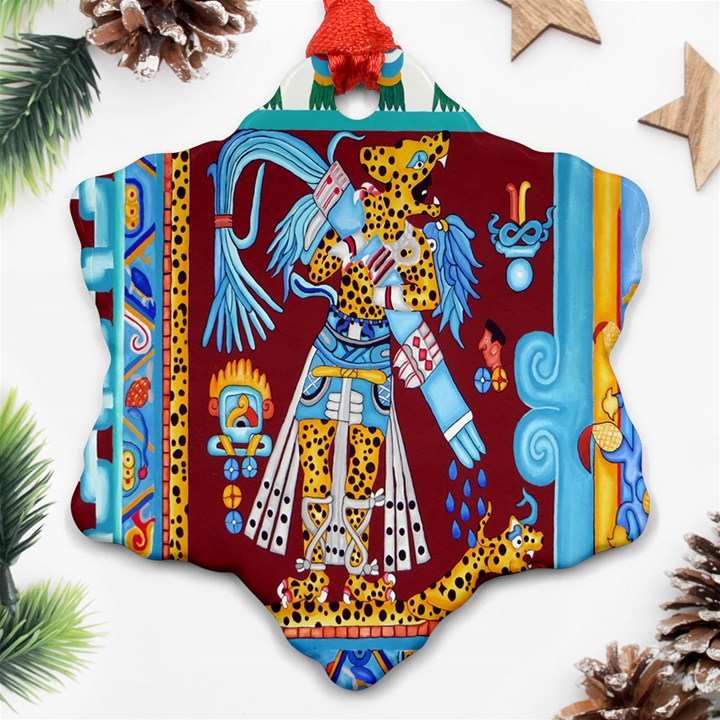 Mexico Puebla Mural Ethnic Aztec Snowflake Ornament (Two Sides)