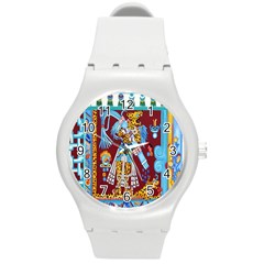 Mexico Puebla Mural Ethnic Aztec Round Plastic Sport Watch (m) by Celenk