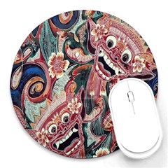 Indonesia Bali Batik Fabric Round Mousepads by Celenk