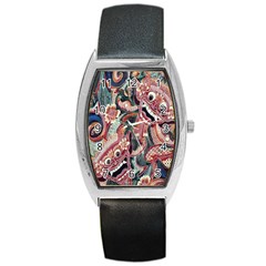 Indonesia Bali Batik Fabric Barrel Style Metal Watch by Celenk