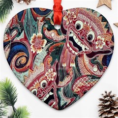 Indonesia Bali Batik Fabric Heart Ornament (two Sides) by Celenk