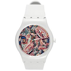 Indonesia Bali Batik Fabric Round Plastic Sport Watch (m) by Celenk