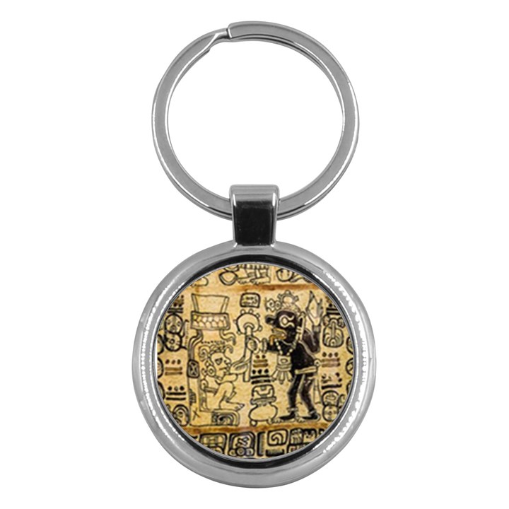 Mystery Pattern Pyramid Peru Aztec Font Art Drawing Illustration Design Text Mexico History Indian Key Chains (Round) 