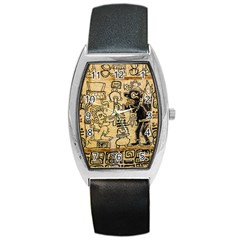 Mystery Pattern Pyramid Peru Aztec Font Art Drawing Illustration Design Text Mexico History Indian Barrel Style Metal Watch by Celenk