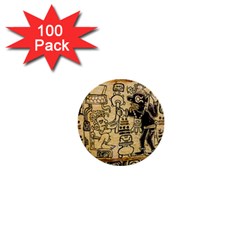 Mystery Pattern Pyramid Peru Aztec Font Art Drawing Illustration Design Text Mexico History Indian 1  Mini Buttons (100 Pack)  by Celenk