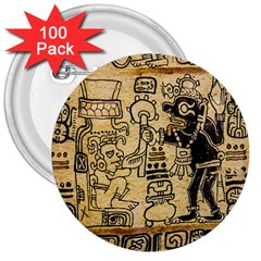 Mystery Pattern Pyramid Peru Aztec Font Art Drawing Illustration Design Text Mexico History Indian 3  Buttons (100 Pack)  by Celenk