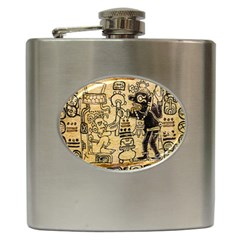 Mystery Pattern Pyramid Peru Aztec Font Art Drawing Illustration Design Text Mexico History Indian Hip Flask (6 Oz) by Celenk