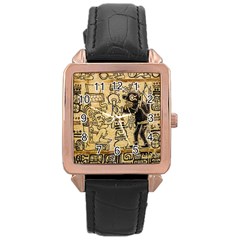 Mystery Pattern Pyramid Peru Aztec Font Art Drawing Illustration Design Text Mexico History Indian Rose Gold Leather Watch  by Celenk