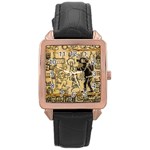 Mystery Pattern Pyramid Peru Aztec Font Art Drawing Illustration Design Text Mexico History Indian Rose Gold Leather Watch  Front