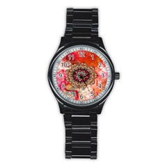 Mandala Art Design Pattern Ethnic Stainless Steel Round Watch by Celenk