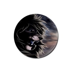 Angry Lion Digital Art Hd Rubber Round Coaster (4 Pack)  by Celenk