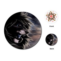 Angry Lion Digital Art Hd Playing Cards (round)  by Celenk