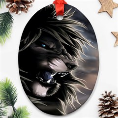 Angry Lion Digital Art Hd Oval Ornament (two Sides) by Celenk