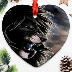 Angry Lion Digital Art Hd Heart Ornament (two Sides) by Celenk