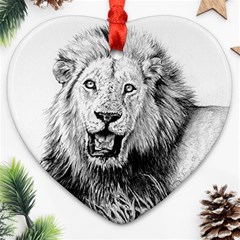 Lion Wildlife Art And Illustration Pencil Ornament (heart) by Celenk